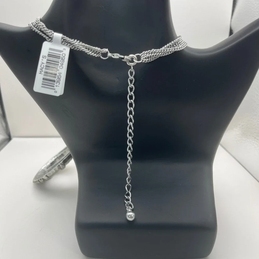 Macy's Silver Tone Open Teardrop Pendant Necklace with Rhinestones‎ 16